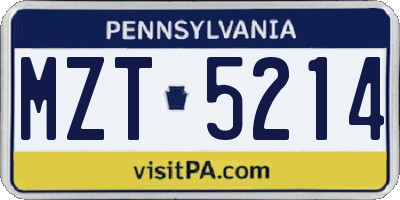 PA license plate MZT5214