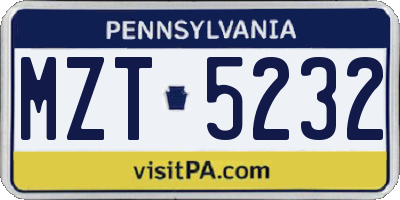 PA license plate MZT5232