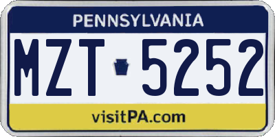 PA license plate MZT5252