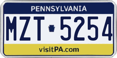 PA license plate MZT5254