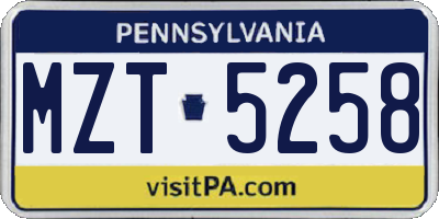 PA license plate MZT5258