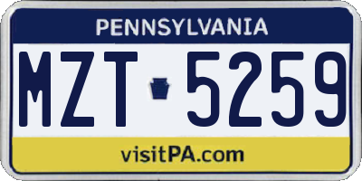 PA license plate MZT5259