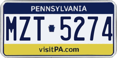 PA license plate MZT5274
