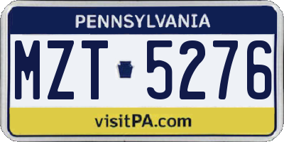 PA license plate MZT5276