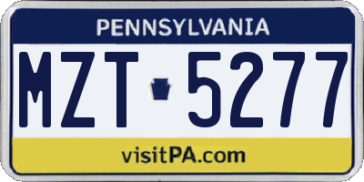 PA license plate MZT5277