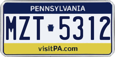 PA license plate MZT5312