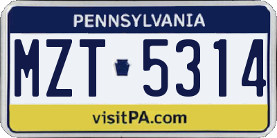 PA license plate MZT5314