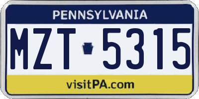 PA license plate MZT5315