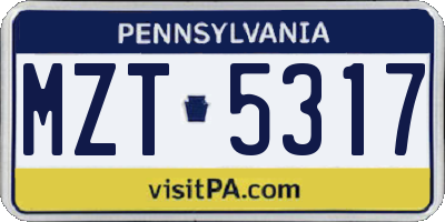 PA license plate MZT5317