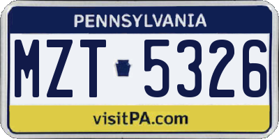 PA license plate MZT5326