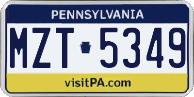 PA license plate MZT5349