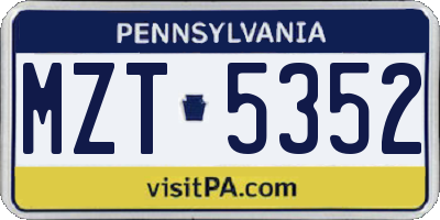 PA license plate MZT5352