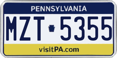 PA license plate MZT5355