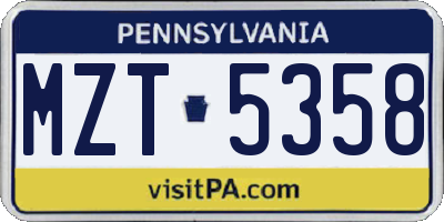 PA license plate MZT5358