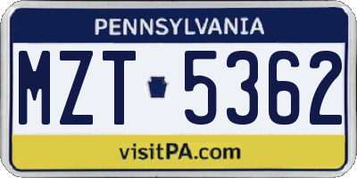 PA license plate MZT5362