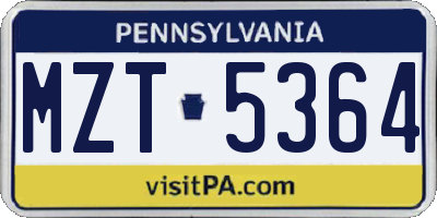 PA license plate MZT5364
