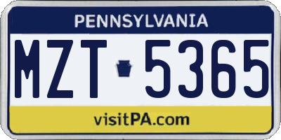 PA license plate MZT5365