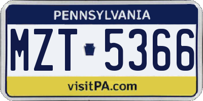 PA license plate MZT5366