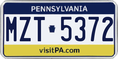 PA license plate MZT5372