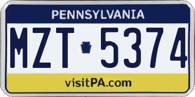 PA license plate MZT5374