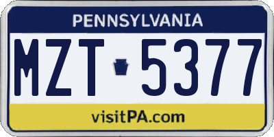PA license plate MZT5377
