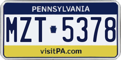 PA license plate MZT5378