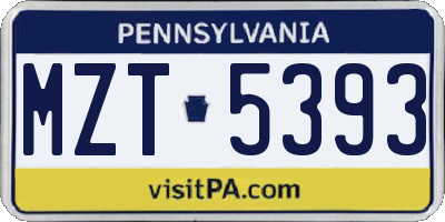 PA license plate MZT5393
