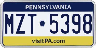 PA license plate MZT5398