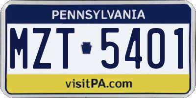 PA license plate MZT5401