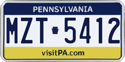 PA license plate MZT5412