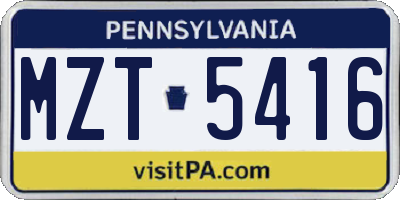 PA license plate MZT5416
