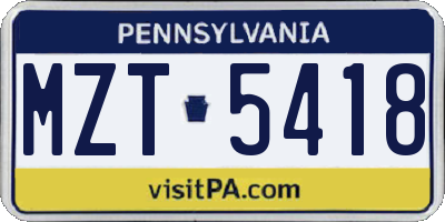 PA license plate MZT5418