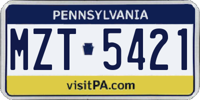PA license plate MZT5421