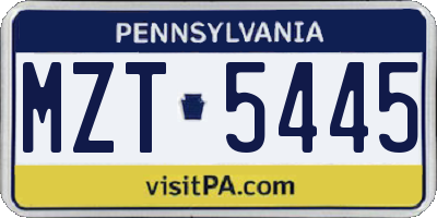 PA license plate MZT5445