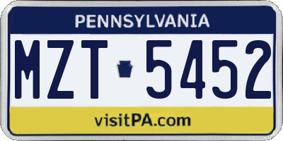 PA license plate MZT5452
