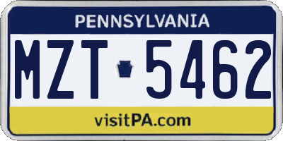 PA license plate MZT5462