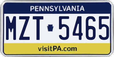 PA license plate MZT5465