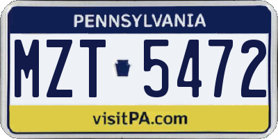PA license plate MZT5472