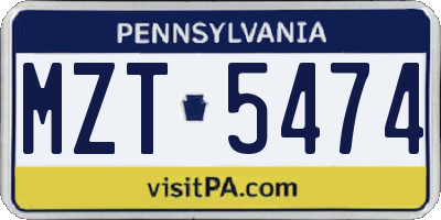 PA license plate MZT5474