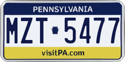 PA license plate MZT5477