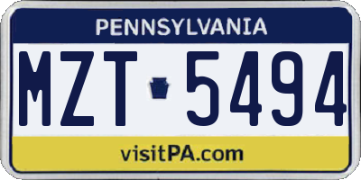 PA license plate MZT5494