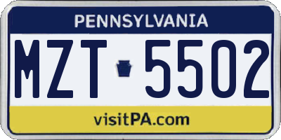 PA license plate MZT5502