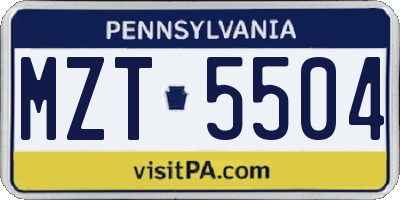 PA license plate MZT5504
