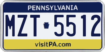 PA license plate MZT5512