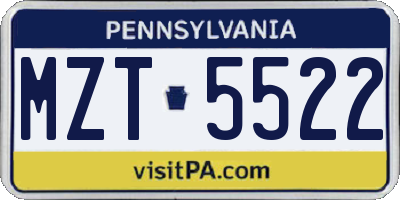 PA license plate MZT5522