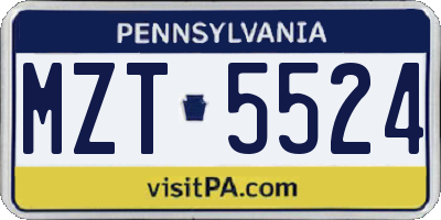 PA license plate MZT5524