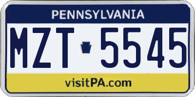 PA license plate MZT5545