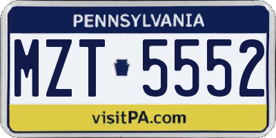 PA license plate MZT5552