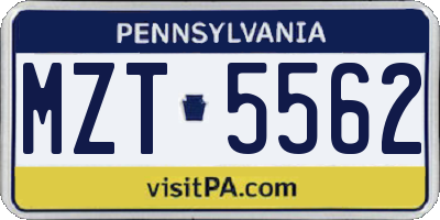 PA license plate MZT5562
