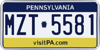 PA license plate MZT5581